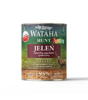 Wataha karma mokra dla szczeniąt HUNT MONO Jeleń z Gruszką, Jagodami i Pokrzywą 800g