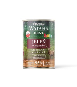 Wataha karma mokra dla szczeniąt HUNT MONO Jeleń z Gruszką, Jagodami i Pokrzywą 400g