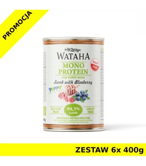 Wataha karma mokra dla szczeniąt MONO Jagnięcina z Borówką Amerykańską ZESTAW 6x 400g