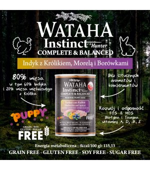 Wataha karma mokra dla szczeniąt INSTINCT Puppy Indyk z Królikiem, Morelą i Borówką 400g