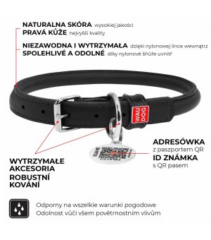 WAU DOG obroża GLAMOUR niebieska M 39-47cm/10mm okrągła
