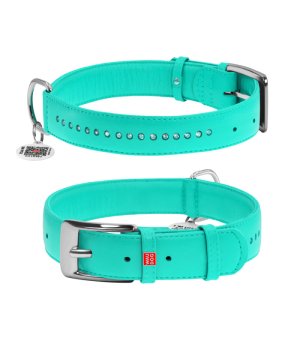 WAU DOG obroża GLAMOUR turkusowa M 30-39cm/20mm z kryształkami