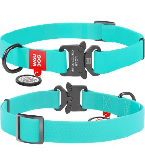 WAU DOG obroża nylonowa turkusowa M 28-40cm/20mm z metalowym zapięciem