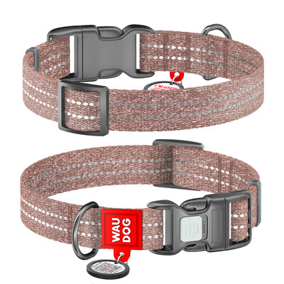 WAU DOG Obroża RE-COTTON Brązowa S 25-35cm / 15mm