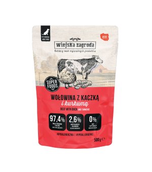 Wiejska Zagroda karma mokra dla psów dorosłych Wołowina z Kaczką 500g - saszetka