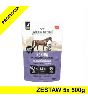 Wiejska Zagroda karma mokra dla psów dorosłych MONO Konina z Rumiankiem 5x 500g ZESTAW