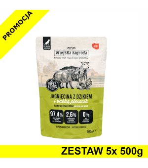 Wiejska Zagroda karma mokra dla psów dorosłych Jagnięcina z Dzikiem 5x 500g ZESTAW