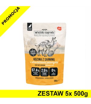 Wiejska Zagroda karma mokra dla psów dorosłych Kozina z Sarną 5x 500g ZESTAW