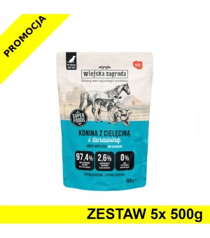 Wiejska Zagroda karma mokra dla psów dorosłych Konina z Cielęciną 5x 500g ZESTAW