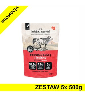 Wiejska Zagroda karma mokra dla psów dorosłych Wołowina z Kaczką 5x 500g ZESTAW