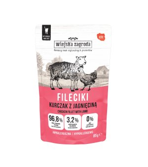Wiejska Zagroda KOT karma mokra dla kotów dorosłych - Fileciki Kurczak z Jagnięciną 85g saszetka