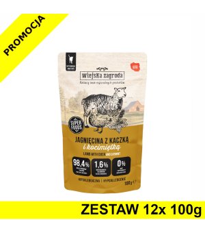 Wiejska Zagroda KOT karma mokra dla kotów dorosłych - Jagnięcina z Kaczką i Kocimiętką 12x 100g ZESTAW