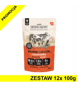 Wiejska Zagroda KOT karma mokra dla kotów dorosłych - Wołowina z Cielęciną i Kocimiętką 12x 100g ZESTAW