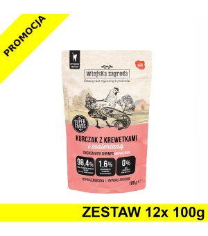 Wiejska Zagroda KOT karma mokra dla kotów dorosłych - Kurczak z Krewetkami i Walerianą 12x 100g ZESTAW