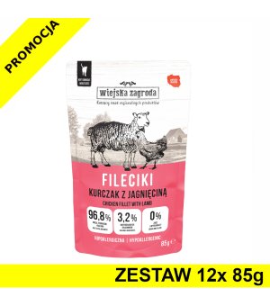 Wiejska Zagroda KOT karma mokra dla kotów dorosłych - Fileciki Kurczak z Jagnięciną 12x 85g ZESTAW
