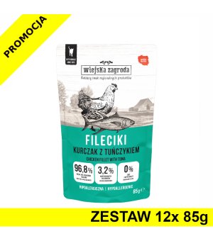 Wiejska Zagroda KOT karma mokra dla kotów dorosłych - Fileciki Kurczak z Tuńczykiem 12x 85g ZESTAW