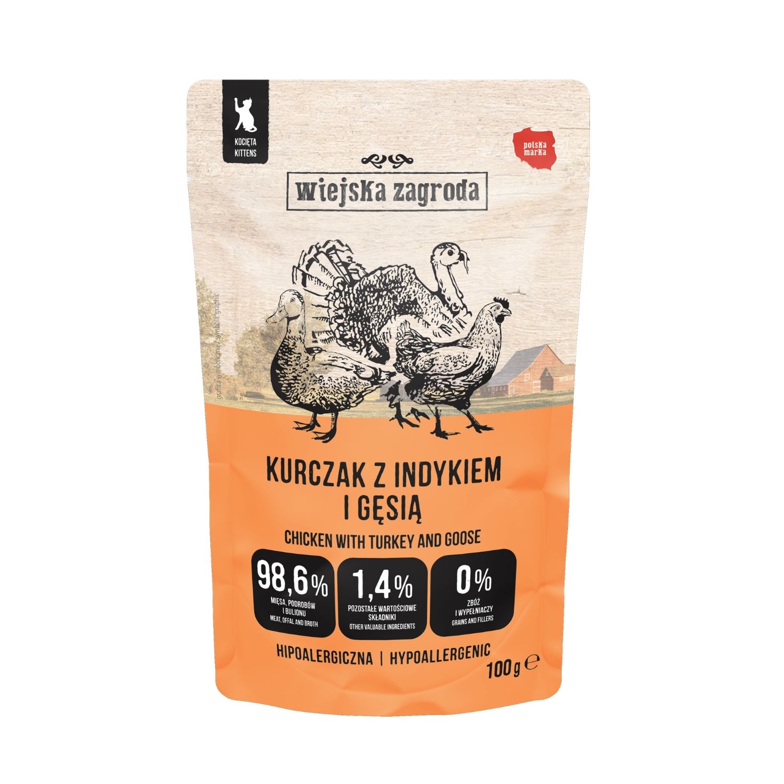 Wiejska Zagroda KOT karma mokra dla kociąt - Fileciki Kurczak z Indykiem i Gęsią 85g saszetka