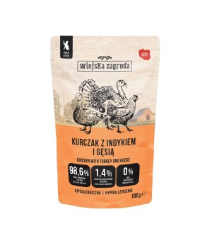 Wiejska Zagroda KOT karma mokra dla kociąt - Fileciki Kurczak z Indykiem i Gęsią 85g saszetka