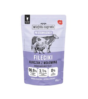 Wiejska Zagroda KOT karma mokra dla kotów sterylizowanych - Fileciki Kurczak z Wołowiną 85g saszetka
