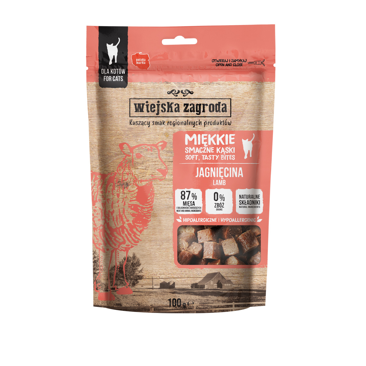 Wiejska Zagroda Przysmaki dla kota Miękkie Kąski Jagnięcina 100g