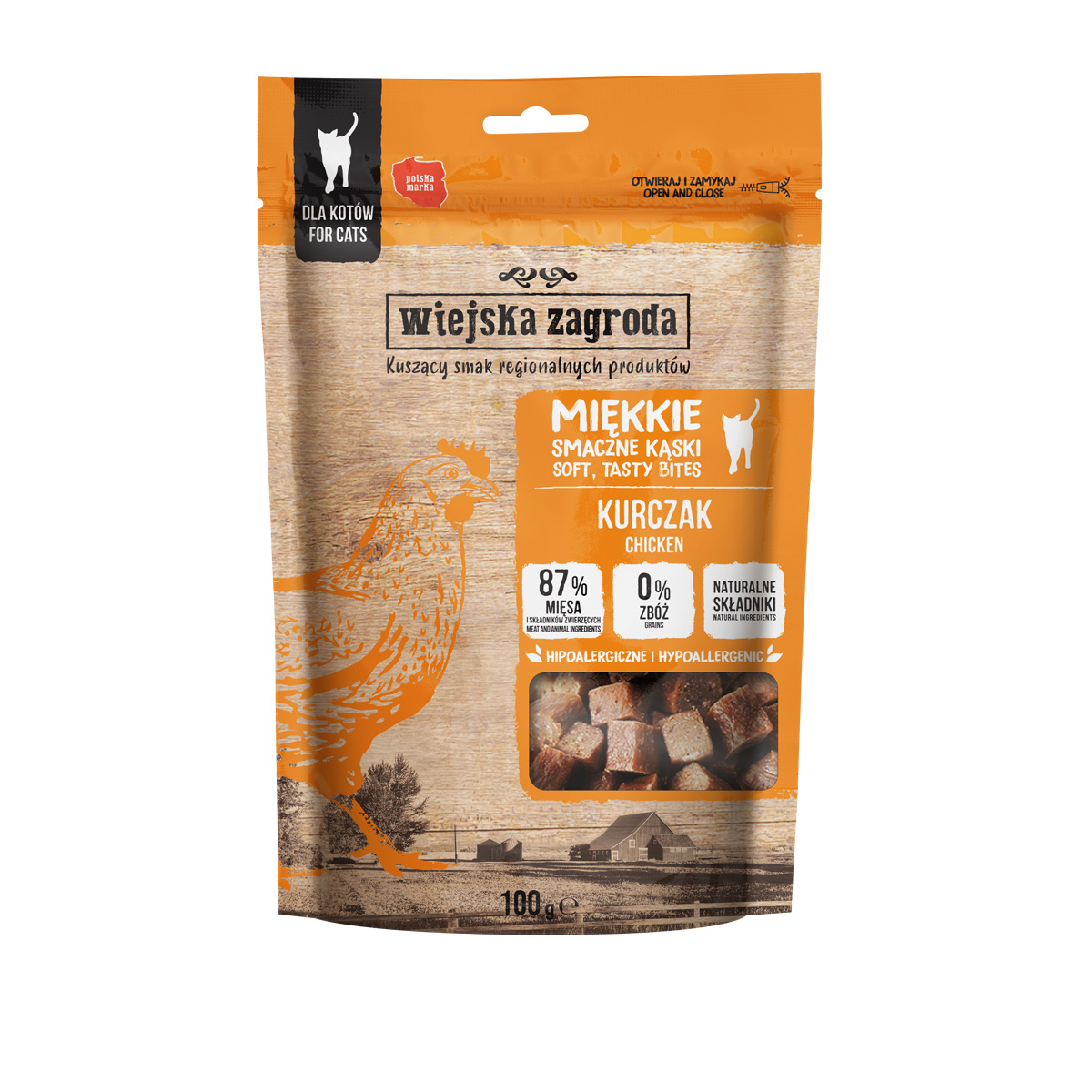 Wiejska Zagroda Przysmaki dla kota Miękkie Kąski Kurczak 100g