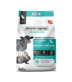 Wiejska Zagroda RECEPTURA Karma sucha dla psa Cielęcina z Królikiem wsparcie mikrobiomu 2kg