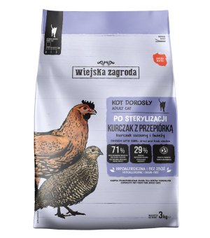 Wiejska Zagroda sucha karma dla kotów - Sterilised Kurczak z Przepiórką 3kg