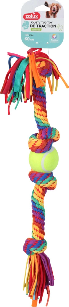 Zolux Szarpak Sznur z piłką tenisową rainbow 58cm